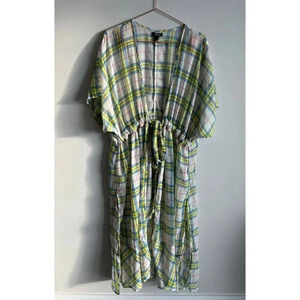 Torrid Womens Kaftan Swim Cover-Up Kimono Yellow White Plaid Sz 2/4